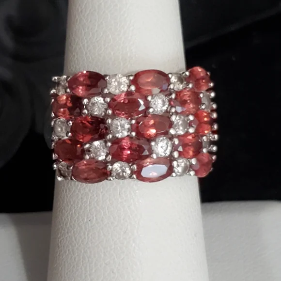 Rhodolite Garnet White Topaz Sterling Silver Ring Size 7 - Picture 7 of 16